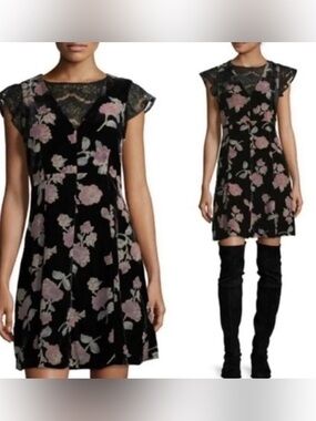 Nanette Lepore floral dress with lace detail-black velvet-Size 6